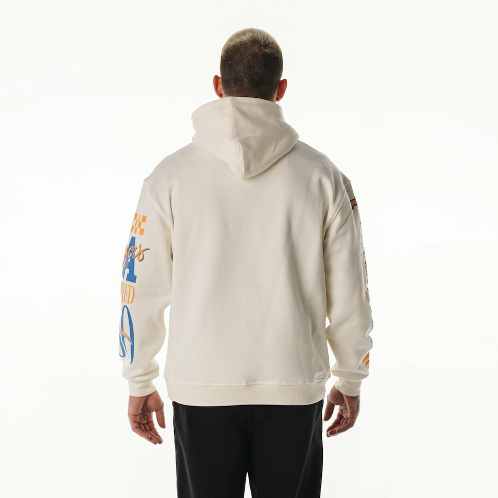 The Wild Collective Unisex Stacked Graphic Sleeve Fleece Hoodie - Los Angeles Chargers