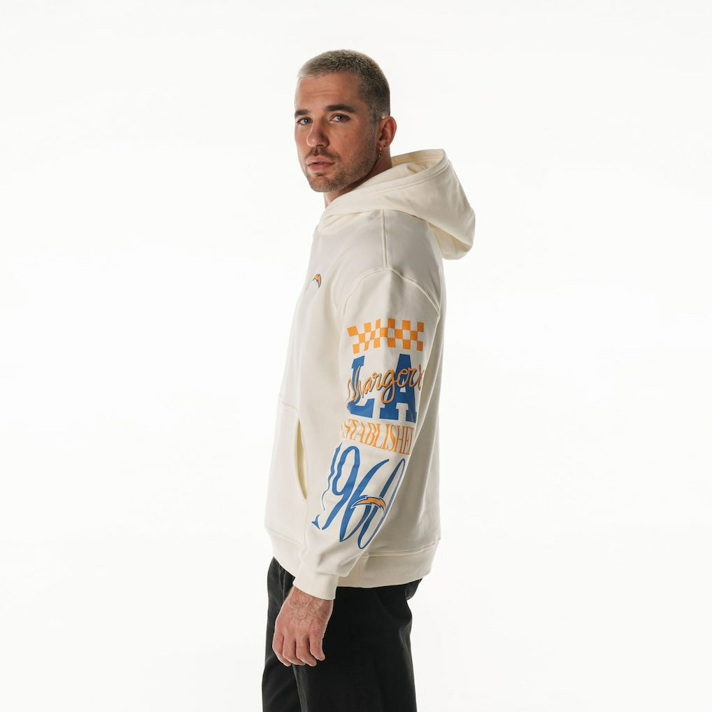The Wild Collective Unisex Stacked Graphic Sleeve Fleece Hoodie - Los Angeles Chargers