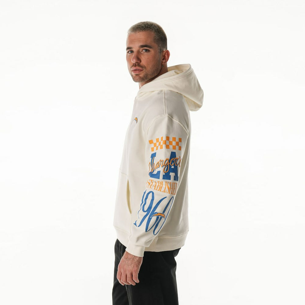 The Wild Collective Unisex Stacked Graphic Sleeve Fleece Hoodie - Los Angeles Chargers