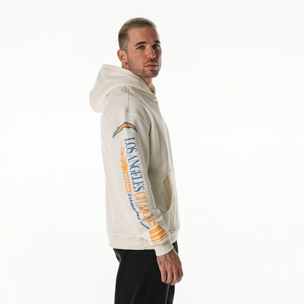 The Wild Collective Unisex Stacked Graphic Sleeve Fleece Hoodie - Los Angeles Chargers