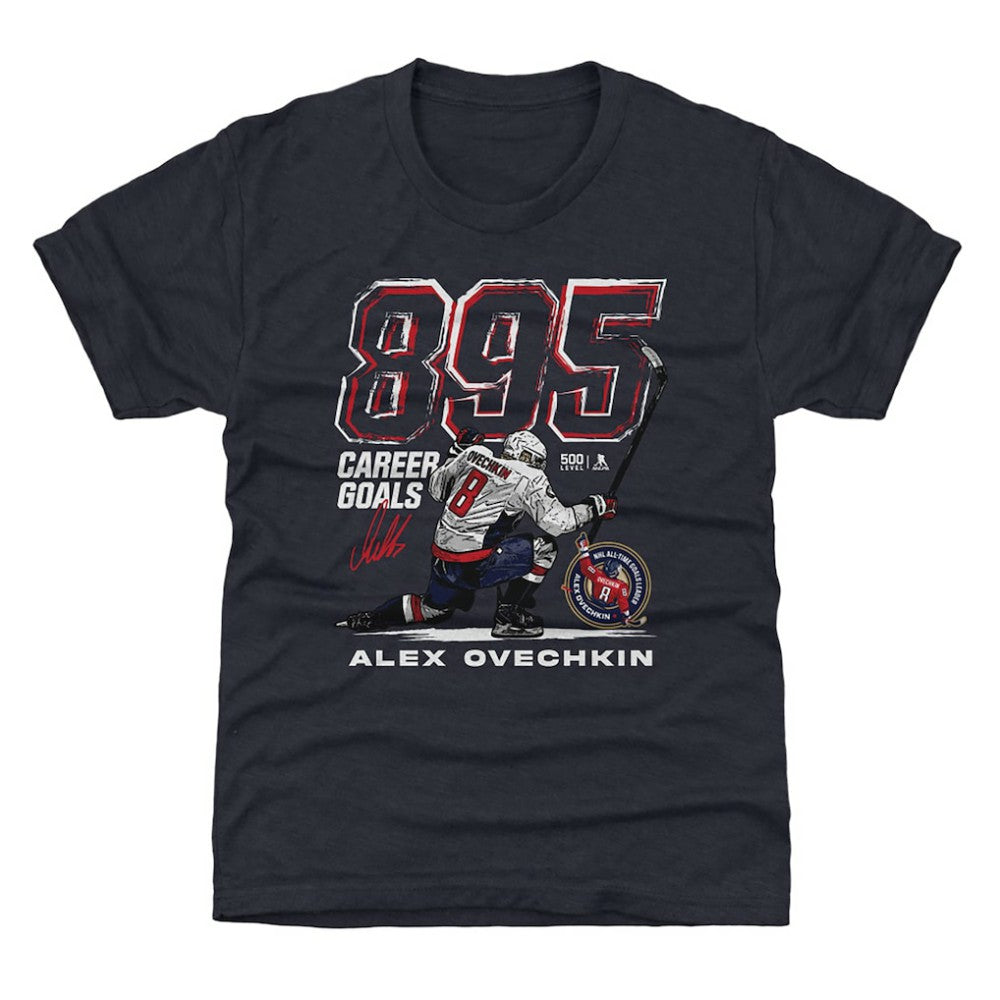 NHL Navy Alexander Ovechkin Washington Capitals 500 Level Youth NHL All-Time Leading Goal Scorer Grunge T-Shirt