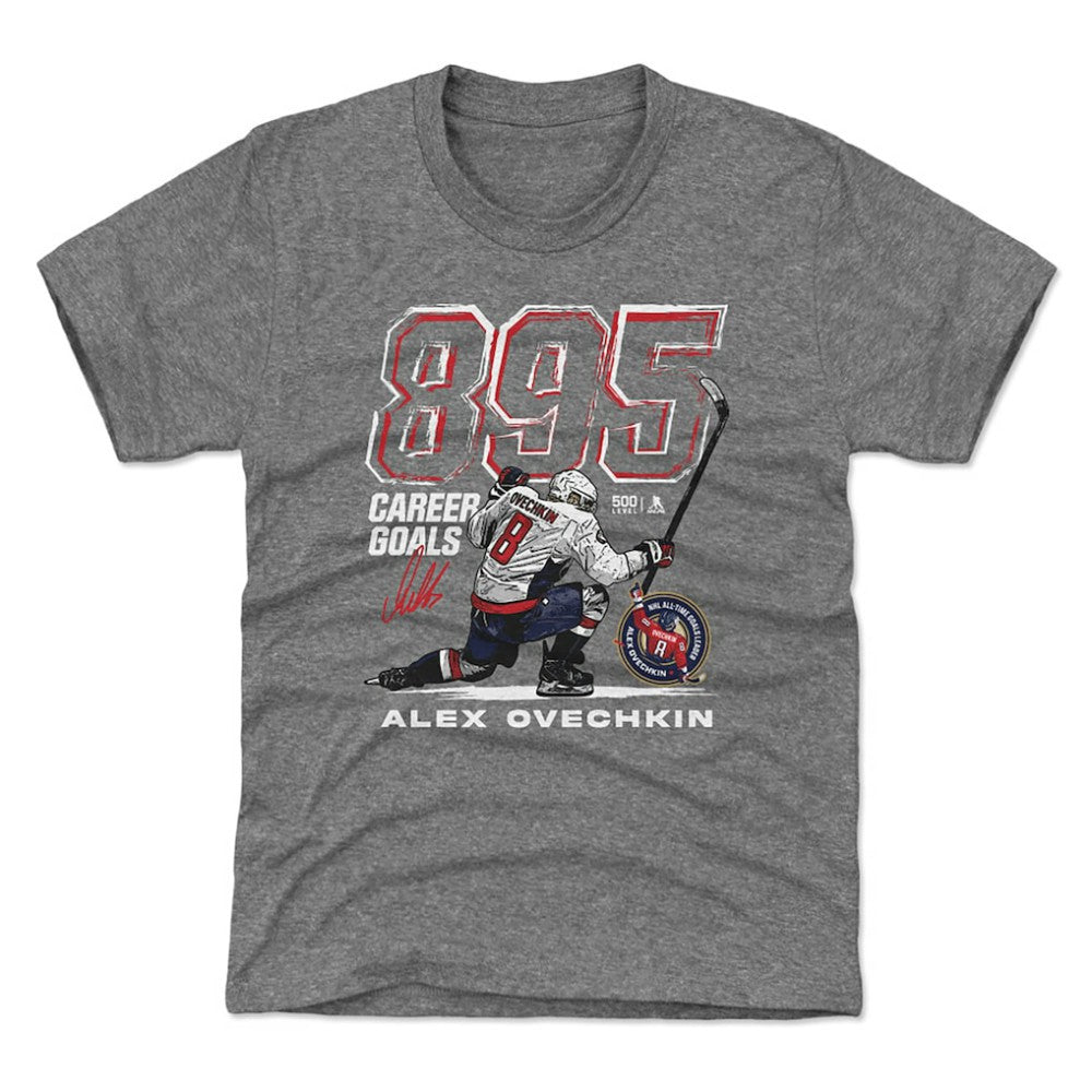 NHL Gray Alexander Ovechkin Washington Capitals 500 Level Youth NHL All-Time Leading Goal Scorer Grunge T-Shirt