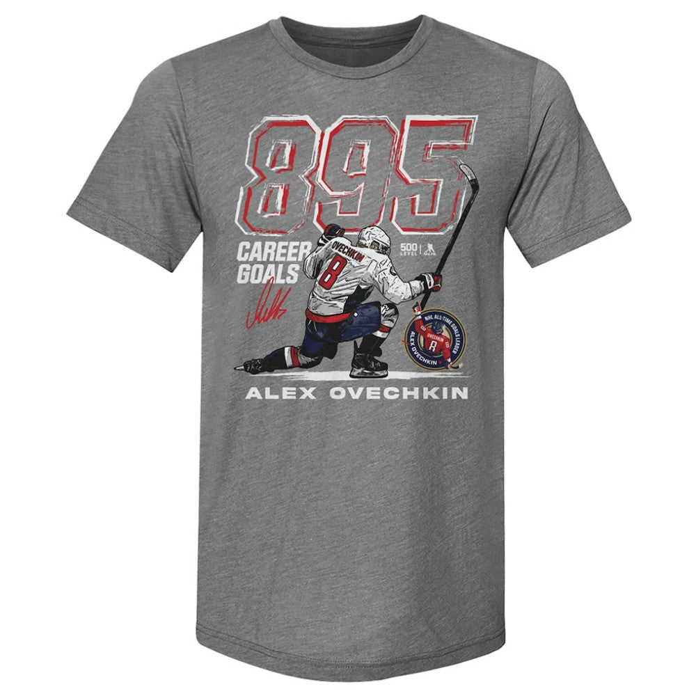 NHL Gray Alexander Ovechkin Washington Capitals 500 Level NHL All-Time Leading Goal Scorer Tri-Blend Grunge T-Shirt