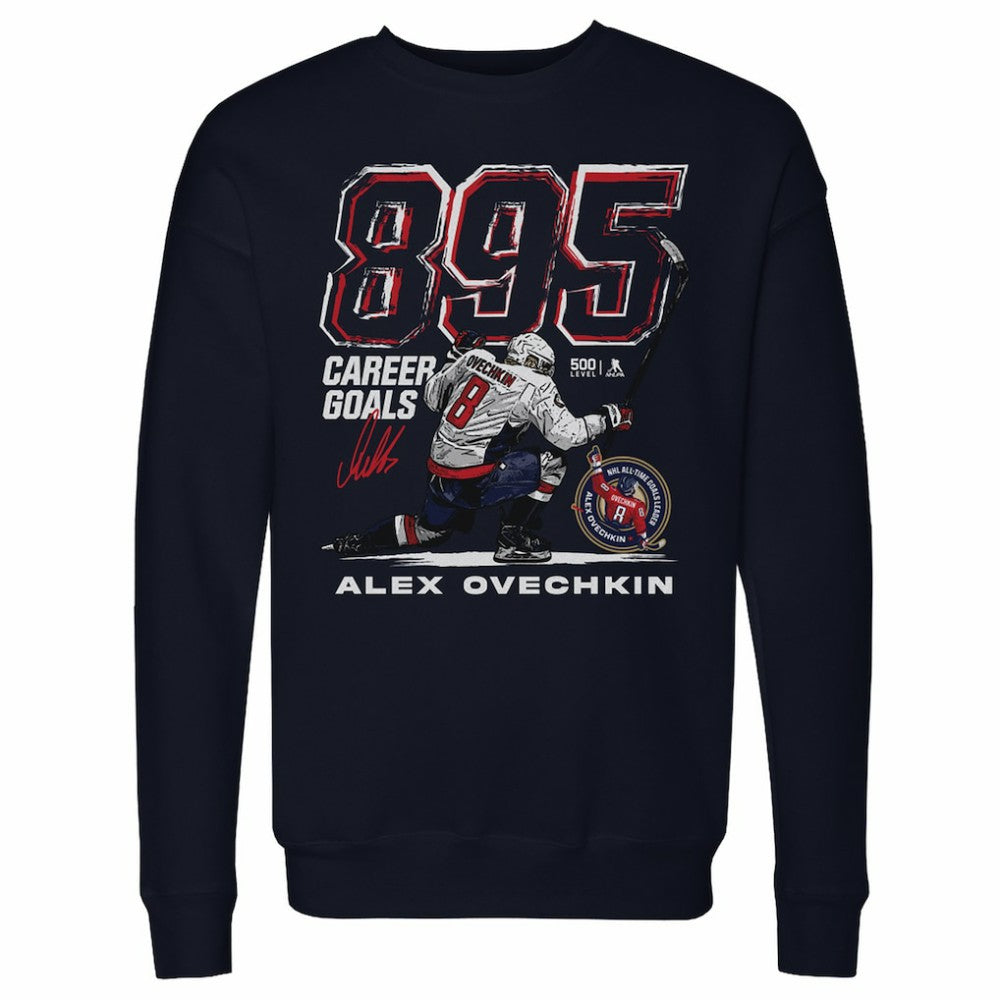 NHL Navy Alexander Ovechkin Washington Capitals 500 Level NHL All-Time Leading Goal Scorer Grunge Pullover Sweatshirt