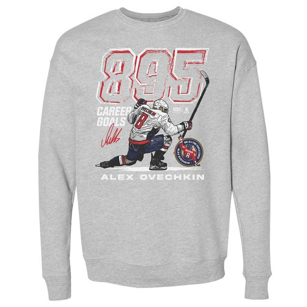 NHL Heather Gray Alexander Ovechkin Washington Capitals 500 Level NHL All-Time Leading Goal Scorer Grunge Pullover Sweatshirt