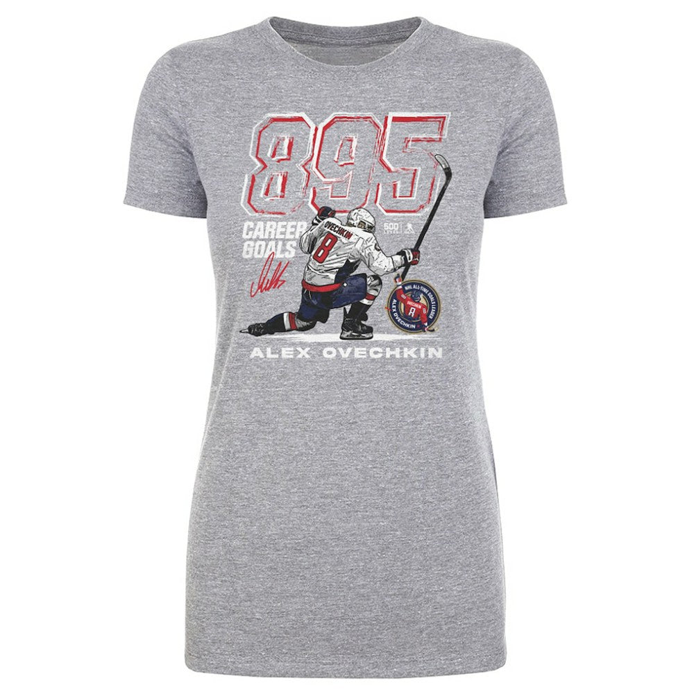 NHL Heather Gray Alexander Ovechkin Washington Capitals 500 Level Women's NHL All-Time Leading Goal Scorer Grunge T-Shirt