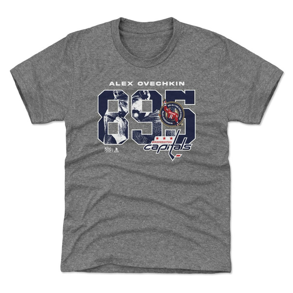 NHL Gray Alexander Ovechkin Washington Capitals 500 Level Youth NHL All-Time Leading Goal Scorer Overlay T-Shirt