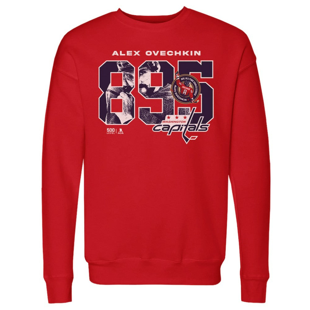 NHL Red Alexander Ovechkin Washington Capitals 500 Level NHL All-Time Leading Goal Scorer Overlay Pullover Sweatshirt