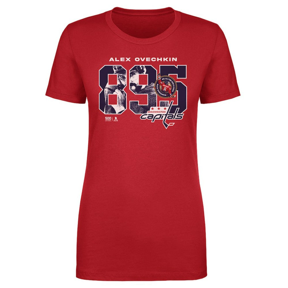 NHL Red Alexander Ovechkin Washington Capitals 500 Level Women's NHL All-Time Leading Goal Scorer Overlay T-Shirt