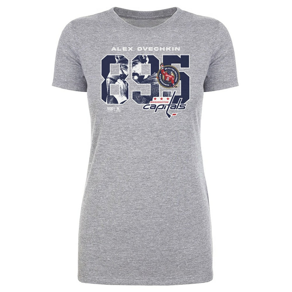 NHL Heather Gray Alexander Ovechkin Washington Capitals 500 Level Women's NHL All-Time Leading Goal Scorer Overlay T-Shirt