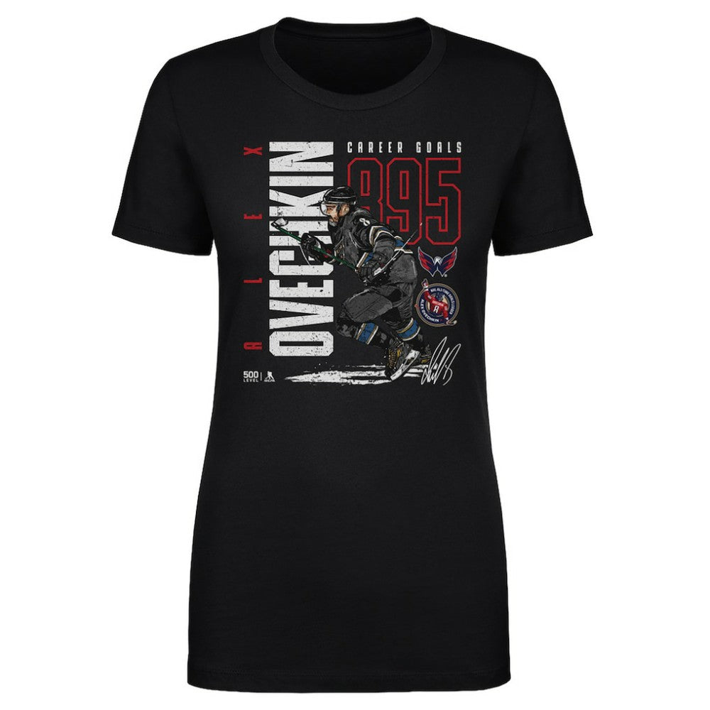 NHL Black Alexander Ovechkin Washington Capitals 500 Level Women's NHL All-Time Leading Goal Scorer Throwback T-Shirt