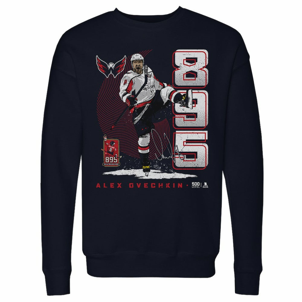 NHL Navy Alexander Ovechkin Washington Capitals 500 Level NHL All-Time Leading Goal Scorer Vertical Pullover Sweatshirt