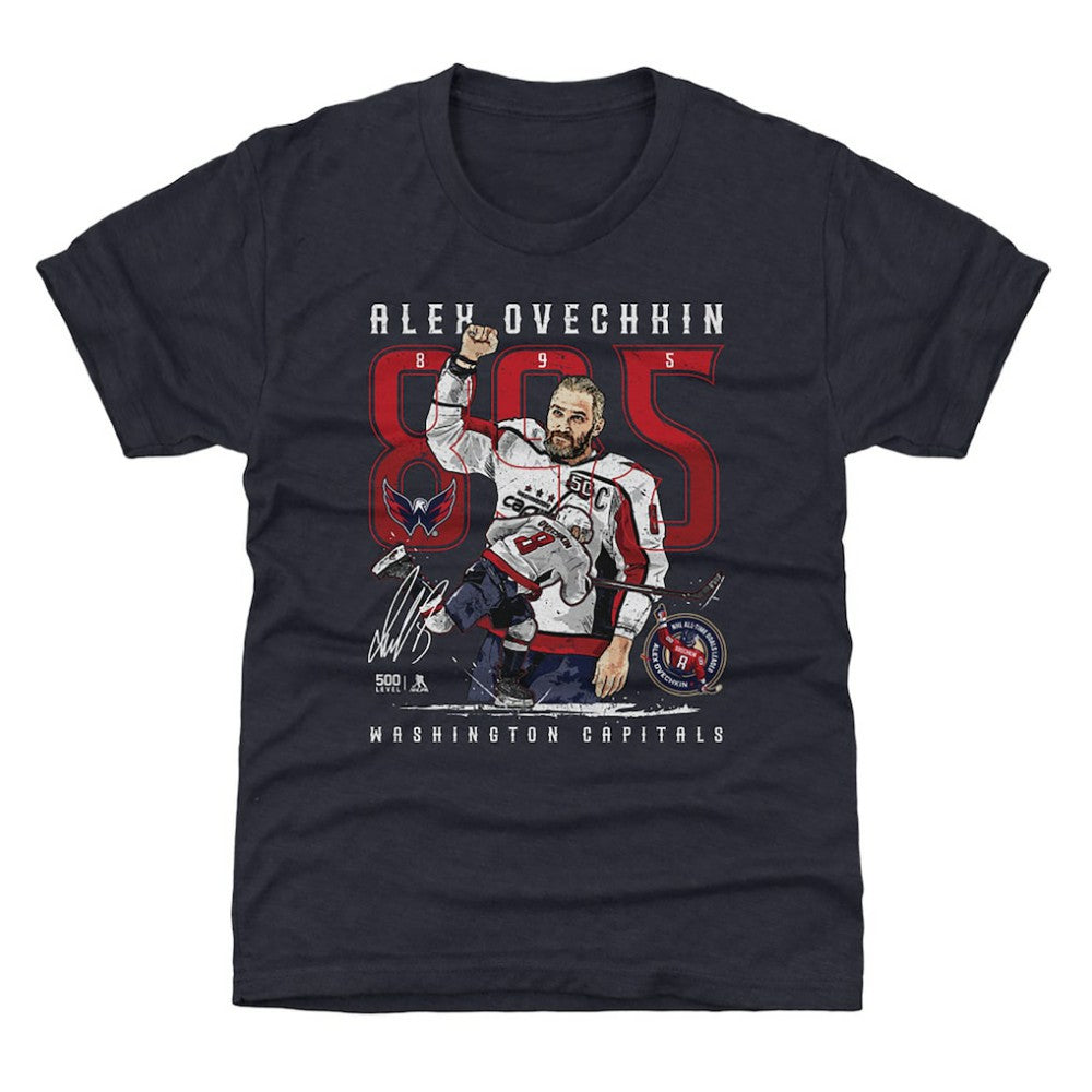 NHL Navy Alexander Ovechkin Washington Capitals 500 Level Youth NHL All-Time Leading Goal Scorer The Shot T-Shirt