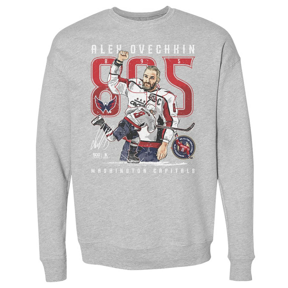 NHL Heather Gray Alexander Ovechkin Washington Capitals 500 Level NHL All-Time Leading Goal Scorer The Shot Pullover Sweatshirt