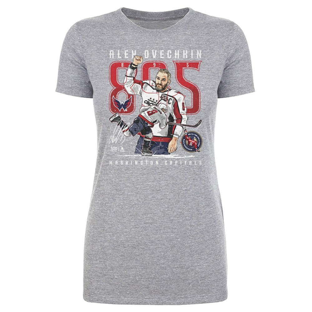 NHL Heather Gray Alexander Ovechkin Washington Capitals 500 Level Women's NHL All-Time Leading Goal Scorer The Shot T-Shirt