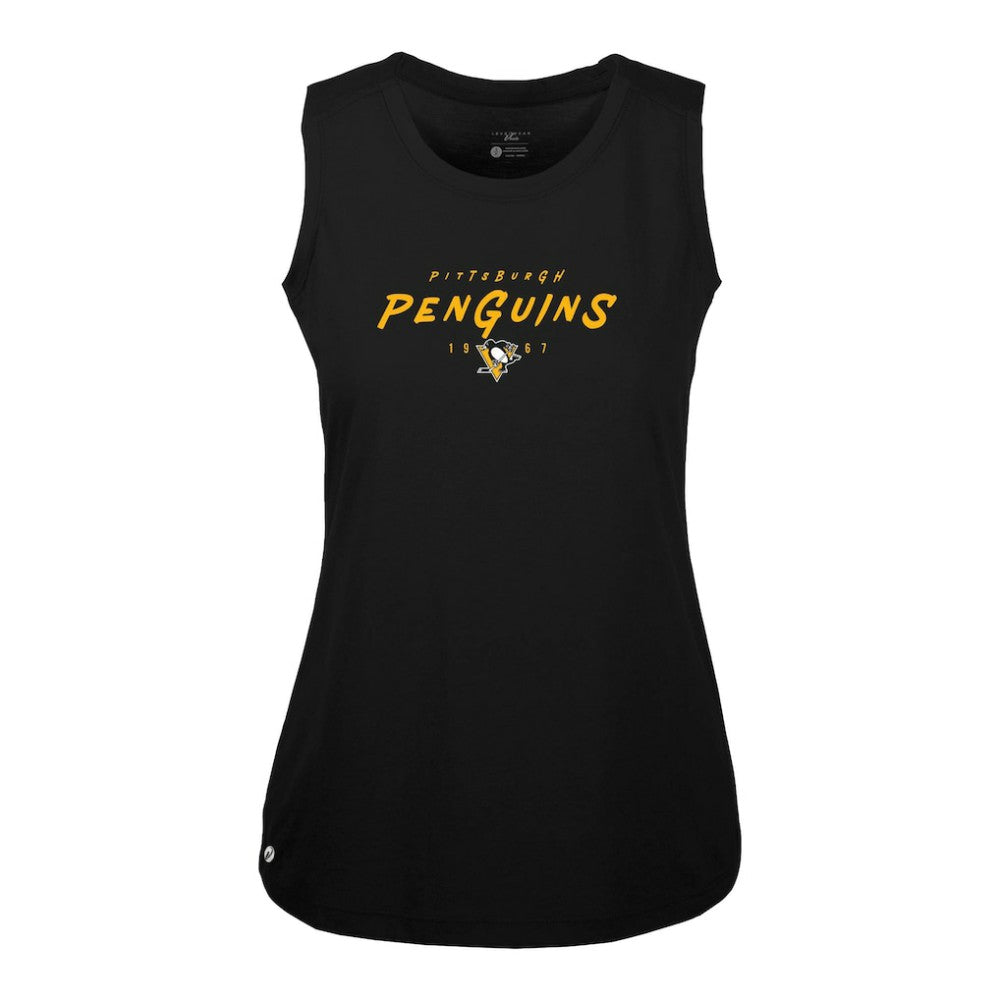 NHL Black Pittsburgh Penguins Levelwear Women's Macy Scratched Tank Top