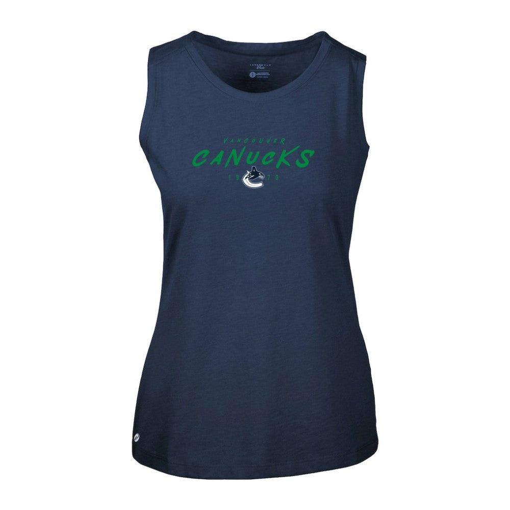 NHL Navy Vancouver Canucks Levelwear Women's Macy Scratched Tank Top