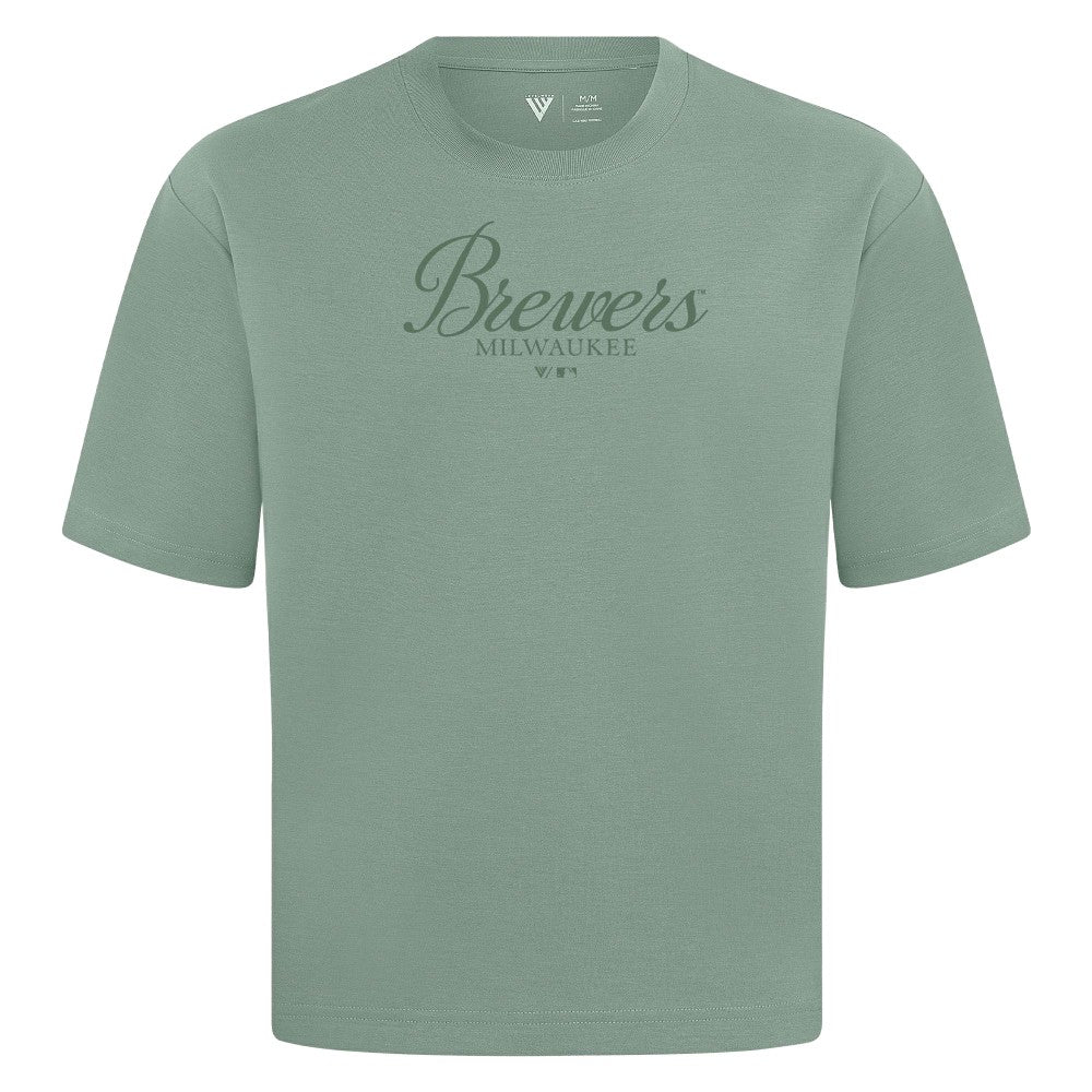 MLB Milwaukee Brewers Levelwear Ethereal Oversized Luxe Signature Knit T-Shirt
