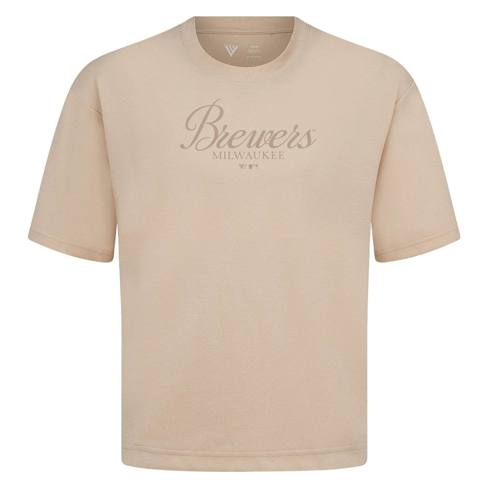 MLB Milwaukee Brewers Levelwear Ethereal Oversized Luxe Signature Knit T-Shirt