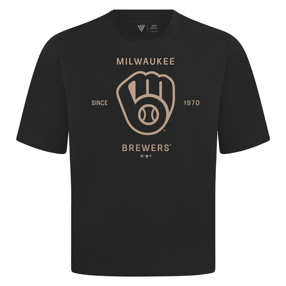 MLB Milwaukee Brewers Levelwear Crossway Oversized Luxe Signature Knit T-Shirt