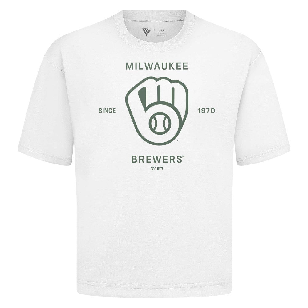 MLB Milwaukee Brewers Levelwear Crossway Oversized Luxe Signature Knit T-Shirt