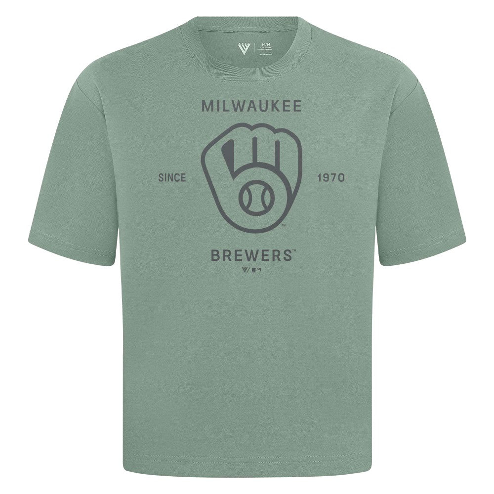 MLB Milwaukee Brewers Levelwear Crossway Oversized Luxe Signature Knit T-Shirt