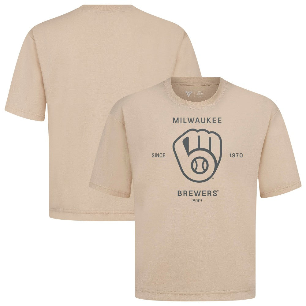 MLB Milwaukee Brewers Levelwear Crossway Oversized Luxe Signature Knit T-Shirt