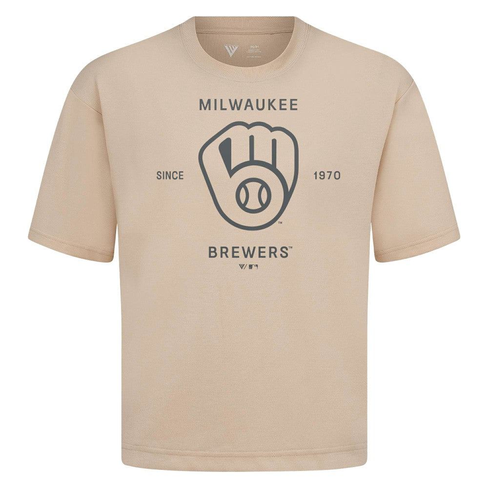 MLB Milwaukee Brewers Levelwear Crossway Oversized Luxe Signature Knit T-Shirt