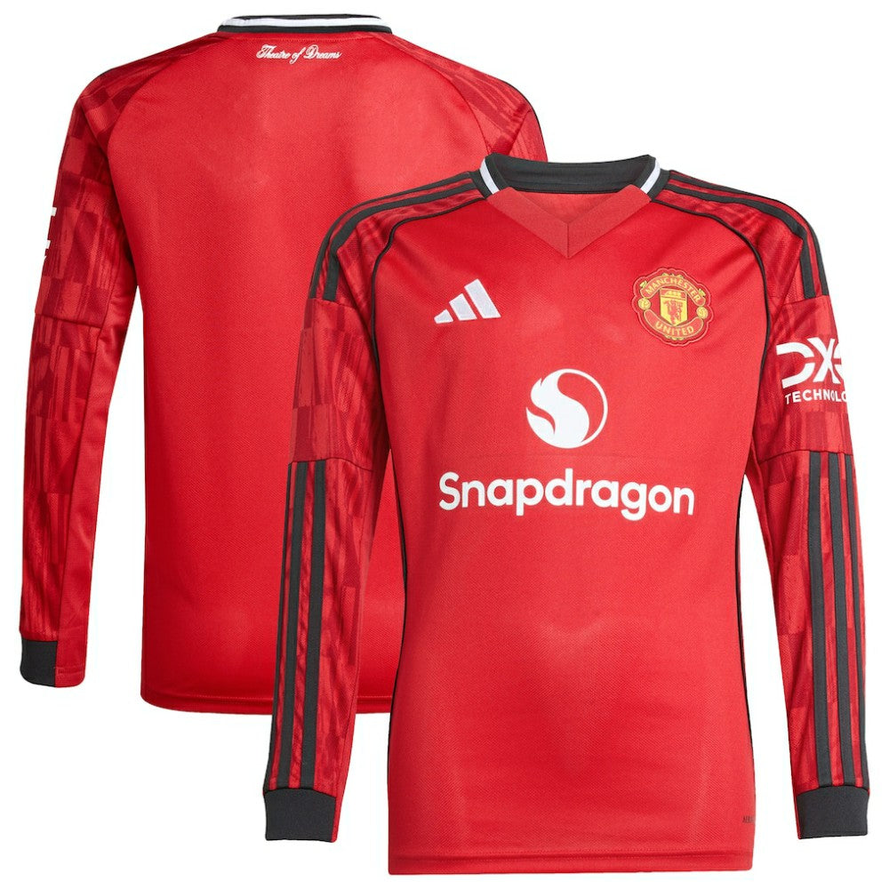 Manchester United Youth Home 2025/26 Replica Long Sleeve Jersey - Adidas Red