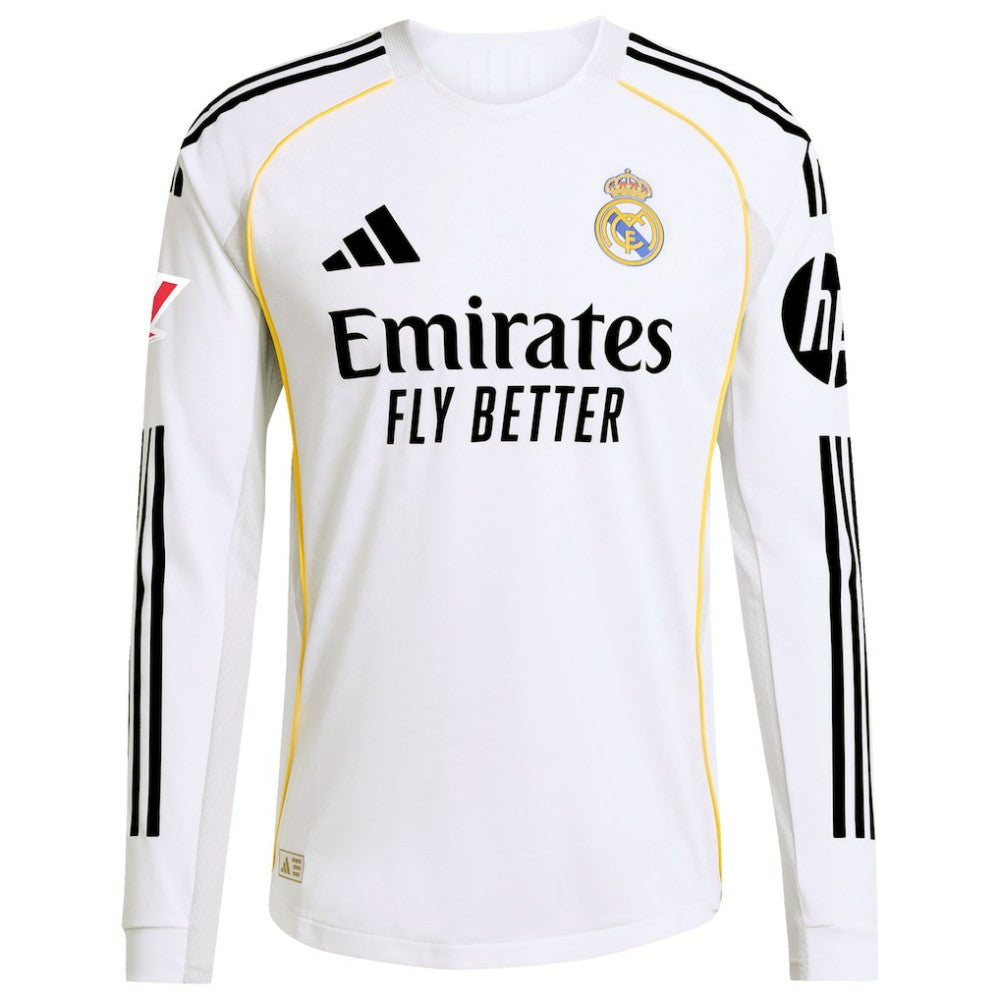 Real Madrid 2025/26 Home Long Sleeve Custom Jersey - Adidas White
