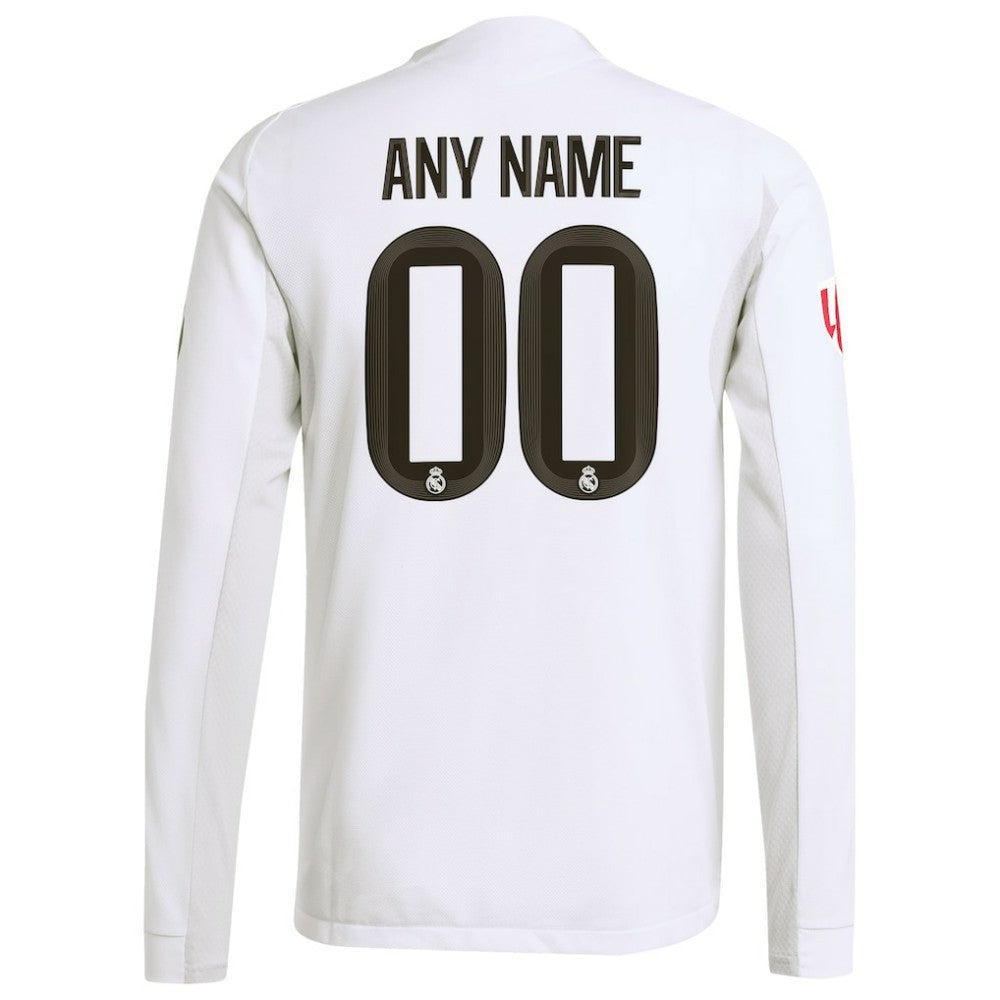 Real Madrid 2025/26 Home Long Sleeve Custom Jersey - Adidas White