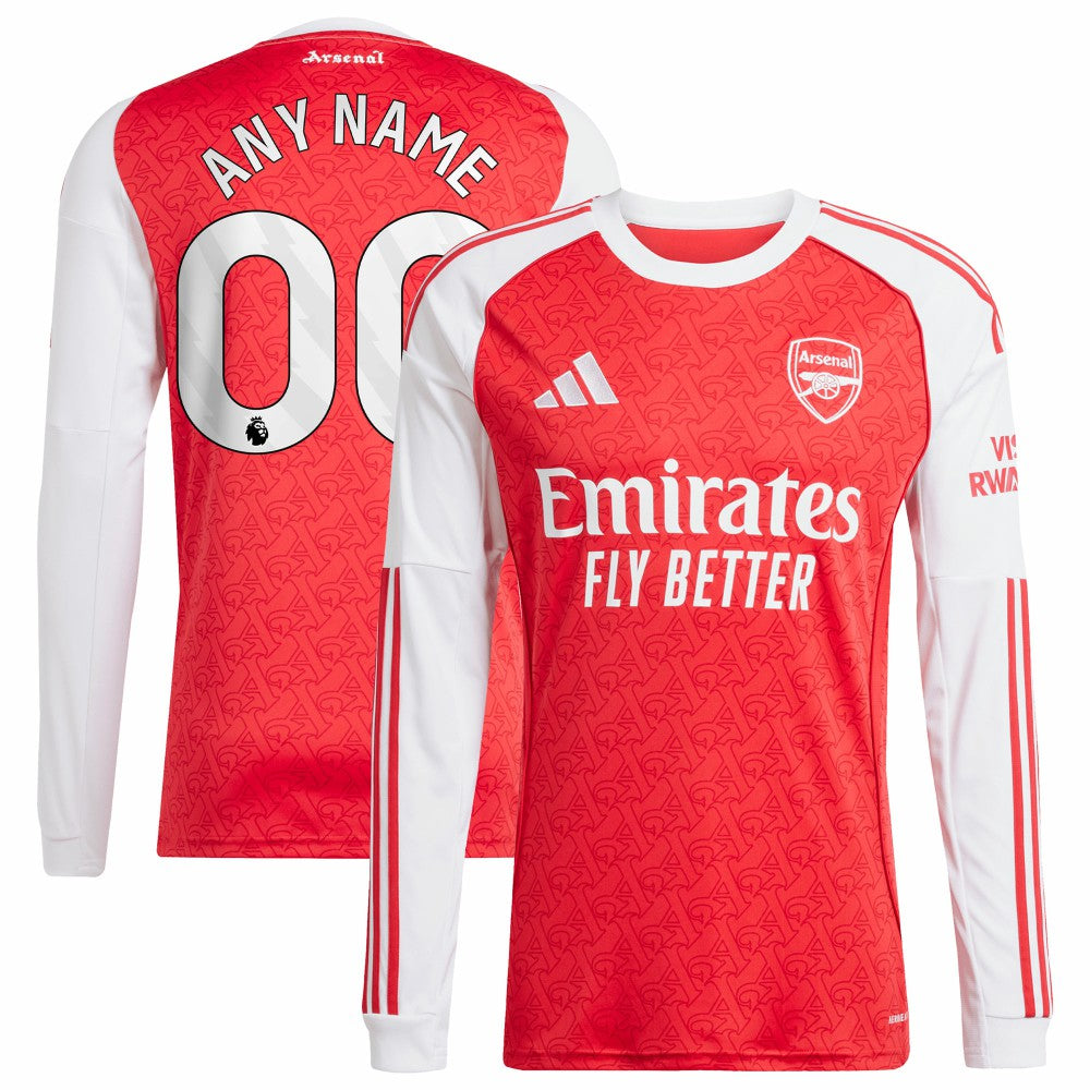 Arsenal 2025/26 Home Replica Long Sleeve Custom Jersey - Adidas Red