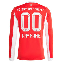 Bayern Munich 2025/26 Home Replica Long Sleeve Custom Jersey - Adidas Red