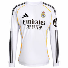 Real Madrid 2025/26 Home Replica Long Sleeve Custom Jersey - Adidas White