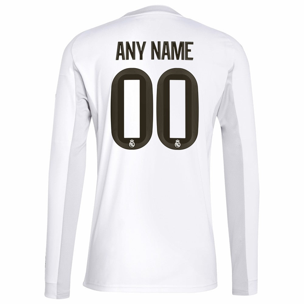 Real Madrid 2025/26 Home Replica Long Sleeve Custom Jersey - Adidas White