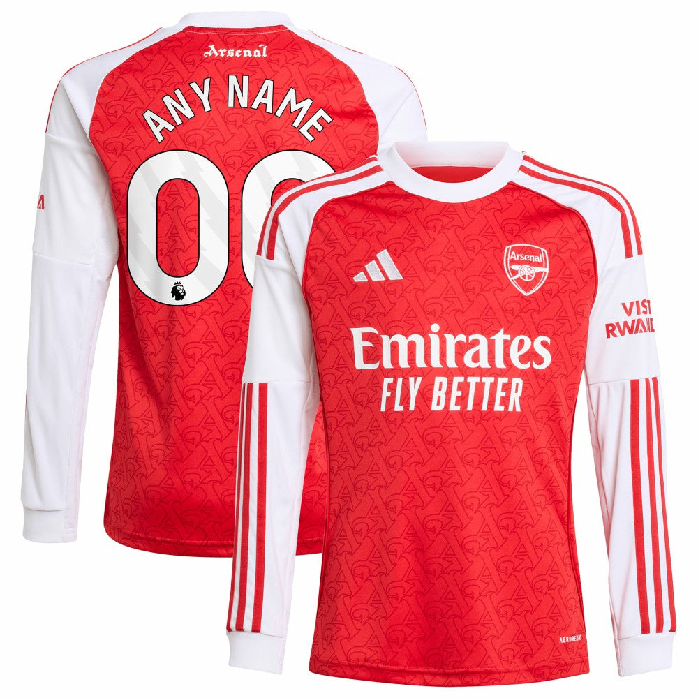 Arsenal Youth 2025/26 Home Replica Long Sleeve Custom Jersey - Adidas Red