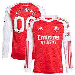 Arsenal Youth 2025/26 Home Replica Long Sleeve Custom Jersey - Adidas Red