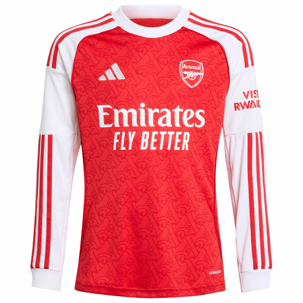 Arsenal Youth 2025/26 Home Replica Long Sleeve Custom Jersey - Adidas Red