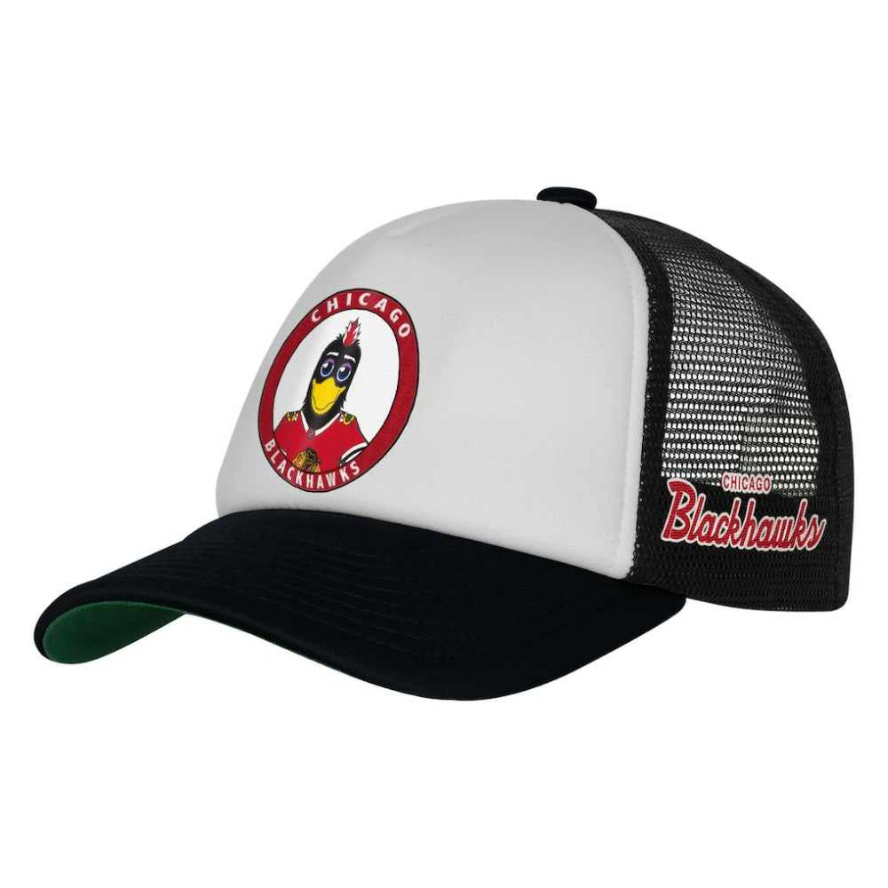 NHL White Chicago Blackhawks Mitchell & Ness Youth Mascot Adjustable Trucker Hat