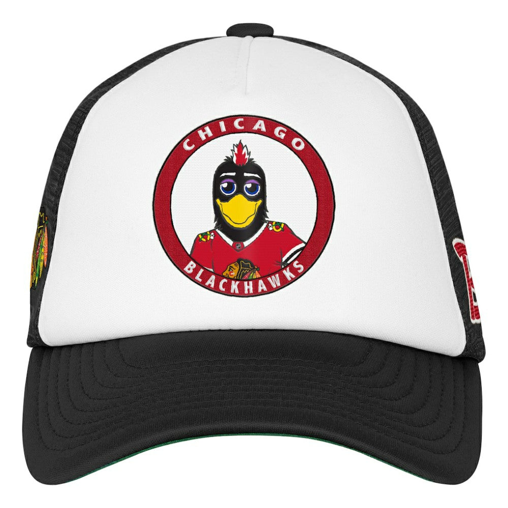 NHL White Chicago Blackhawks Mitchell & Ness Youth Mascot Adjustable Trucker Hat