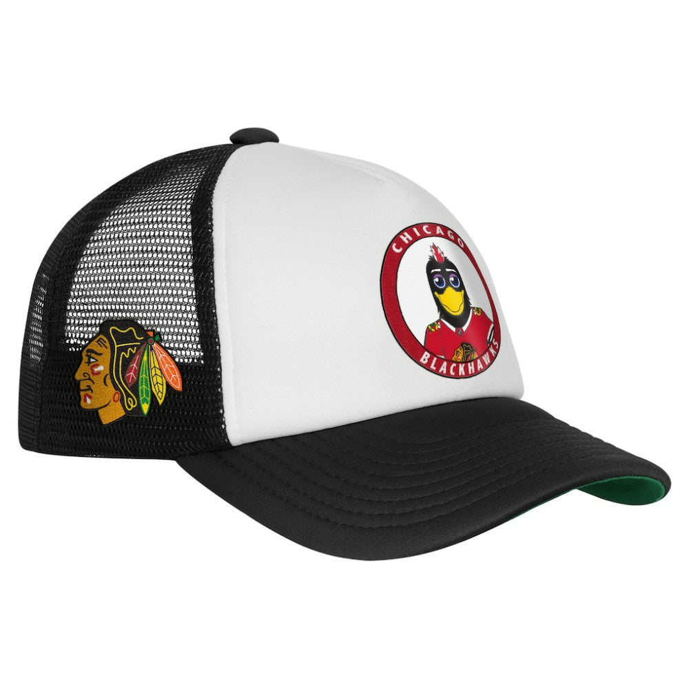 NHL White Chicago Blackhawks Mitchell & Ness Youth Mascot Adjustable Trucker Hat