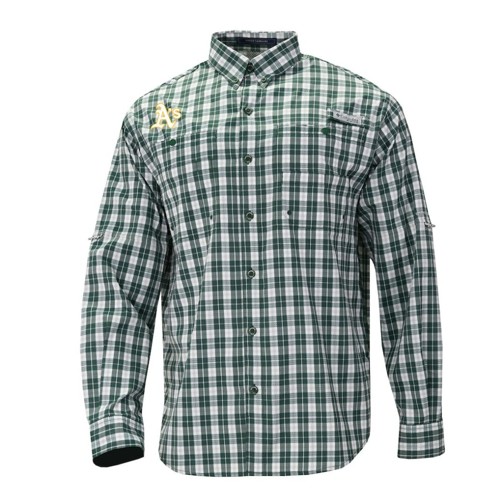 MLB Athletics Columbia Super Tamiami Omni-Shade Long Sleeve Button-Down Shirt