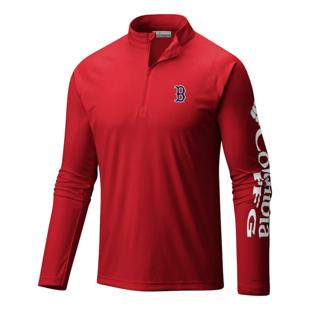 MLB Boston Red Sox Columbia Terminal Tackle Omni-Wick Raglan Quarter-Zip Pullover