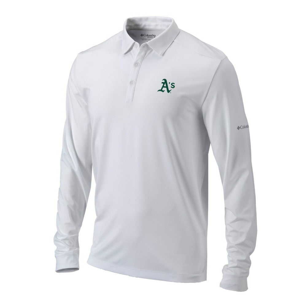 MLB Athletics Columbia Omni-Wick Pin High Long Sleeve Polo