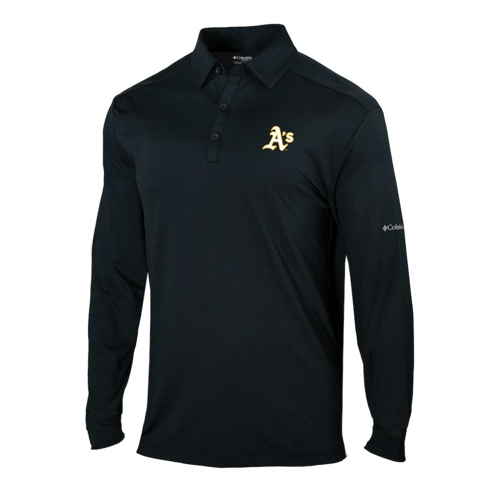 MLB Athletics Columbia Omni-Wick Pin High Long Sleeve Polo