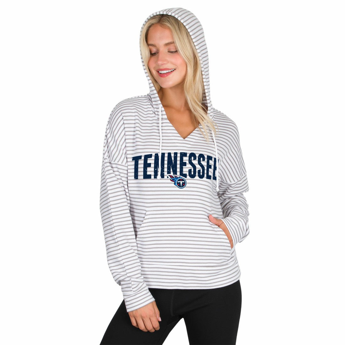 Concepts Sport Women's Liftoff Striped V-Neck Hoodie - Tennessee Titans