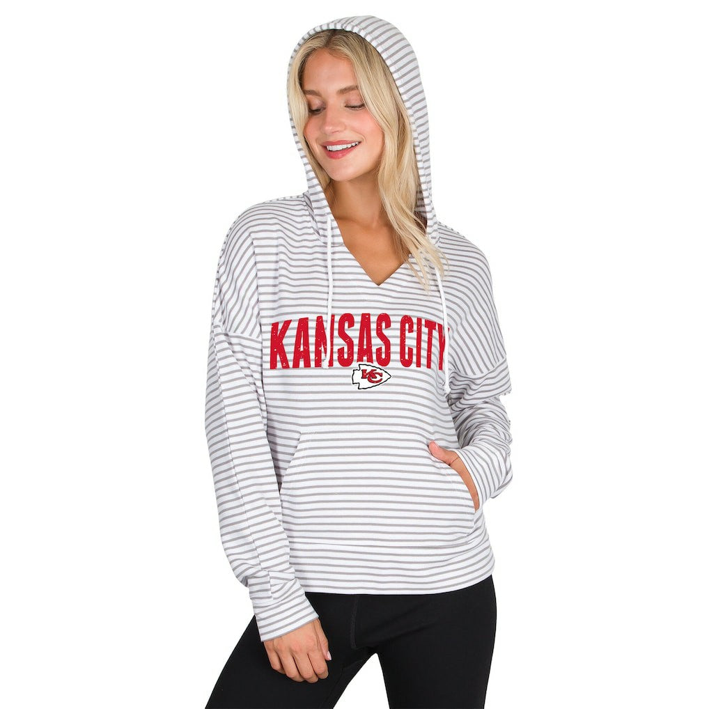 Concepts Sport Women's Liftoff Striped V-Neck Hoodie - Kansas City Chiefs