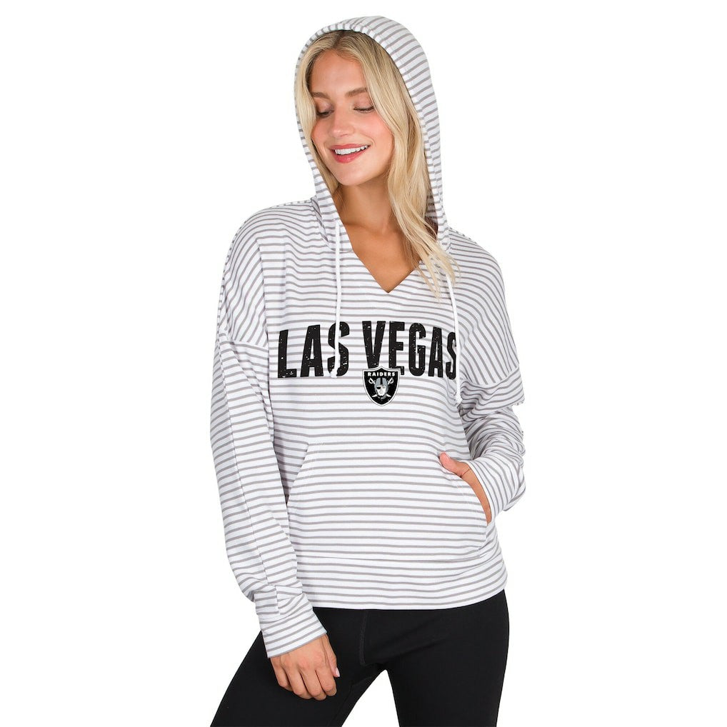 Concepts Sport Women's Liftoff Striped V-Neck Hoodie - Las Vegas Raiders