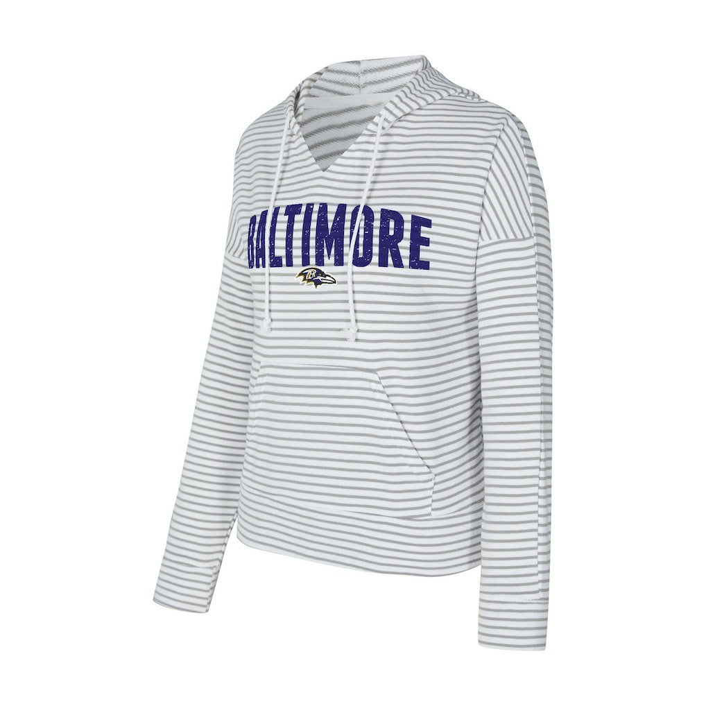 Concepts Sport Women's Liftoff Striped V-Neck Hoodie - Baltimore Ravens