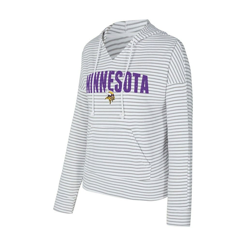 Concepts Sport Women's Liftoff Striped V-Neck Hoodie - Minnesota Vikings